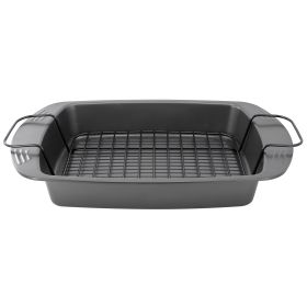 Gibson Home Towerhill 16.7 x 12.7 Inch Nonstick Steel Roaster Pan with Rack