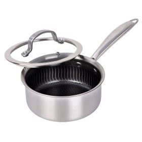 Brentwood 1.5 Quart 3-Ply Hybrid Non-Stick Stainless Steel Saucepan with Tempered Glass Lid