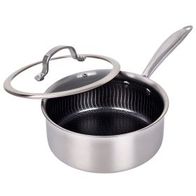Brentwood 3 Quart 3-Ply Hybrid Non-Stick Stainless Steel Saucepan with Tempered Glass Lid