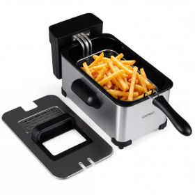 3.2-Qt Electric Deep Fryer with 1700W LED Touch Screen and Enamel Oil Tank-Silver - Color: Silver