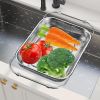 Adjustable Over Sink Colander, 14.2" to 17.4" Expandable Fine Mesh Food Strainer, Dishwasher Safe Drain Basket for Vegetables Fruit Pasta