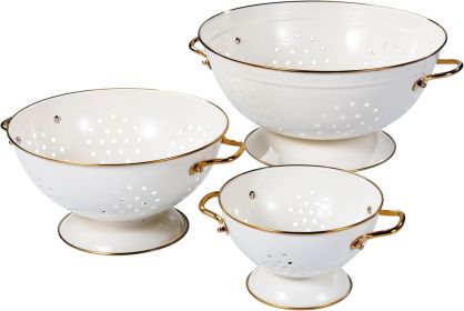 Metal Colander Set of 3, Strainer Basket with Handles perfect for Spaghetti, Pasta, Berry