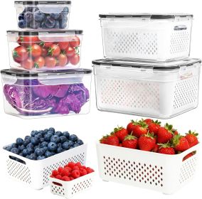 5-Pack Large Fruit Storage Containers for Fridge with Removable Colander, 2 in 1 Produce Storage Containers