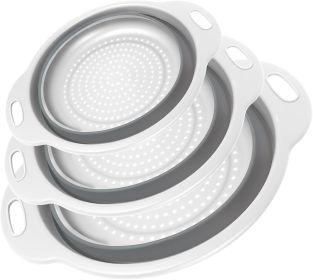 Collapsible Colander 3-Pack Set Space-Saving Foldable Kitchen Strainer with Non-Slip Base Durable Thickened PP+TPE Collapsible Strainers for Pasta