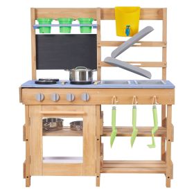 Mud Kitchen, Outdoor Mud Kitchen for Kids, Wood Outdoor Play Kitchens with Stoves, Hooks, Sinks, Planting Shovels, Spatulas, Handle