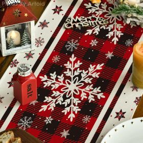 Buffalo Plaid Snowflakes Christmas Table Runner