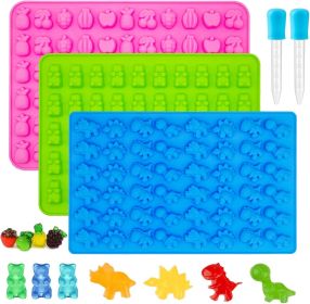 Gummy Candy Molds - Silicone Mini Gummy Bear/Dinosaur/Fruit Snack Molds for Kids With 2pcs Dropper