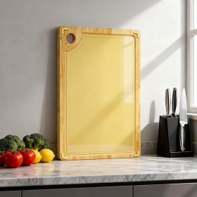 Double Sided Glass and Bamboo Cutting Board,Wood Cutting Board for Kitchen with Juice Grooves & Built-in Handles,Food Grade Material
