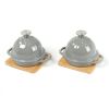 HAWOK Enameled Cast Iron Garlic Roaster with Bamboo Tray, 5-Inch, BBQ Grill Garlic Baker, Mini Cocotte, Set of 2, Grey