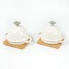 HAWOK Enameled Cast Iron Garlic Roaster with Bamboo Tray, 5-Inch, BBQ Grill Garlic Baker, Mini Cocotte, Set of 2, Oyster White