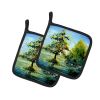 Cypress Tree in the Bayou Blue Pair of Pot Holders Kitchen Heat Resistant Pot Holders Sets Oven Hot Pads for Cooking Baking BBQ, 7 1/2 x 7 1/2