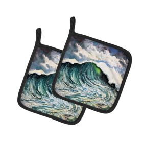 Big Blue Wave Pair of Pot Holders Kitchen Heat Resistant Pot Holders Sets Oven Hot Pads for Cooking Baking BBQ, 7 1/2 x 7 1/2