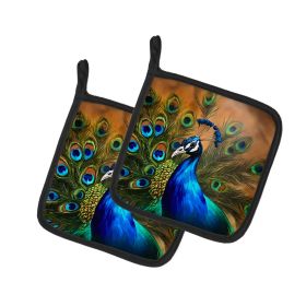 Peacock Pair of Pot Holders Kitchen Heat Resistant Pot Holders Sets Oven Hot Pads for Cooking Baking BBQ, 7 1/2 x 7 1/2