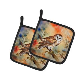 Barn Owl Pair of Pot Holders Kitchen Heat Resistant Pot Holders Sets Oven Hot Pads for Cooking Baking BBQ, 7 1/2 x 7 1/2