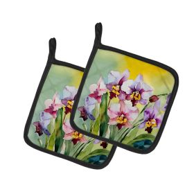 Orchids in Watercolor Pair of Pot Holders Kitchen Heat Resistant Pot Holders Sets Oven Hot Pads for Cooking Baking BBQ, 7 1/2 x 7 1/2