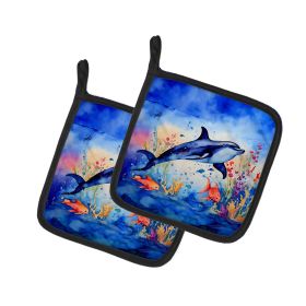 Dolphin Pair of Pot Holders Kitchen Heat Resistant Pot Holders Sets Oven Hot Pads for Cooking Baking BBQ, 7 1/2 x 7 1/2