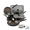 Easy Clean 22 Pcs Nonstick Cookware Set Includes Griddle Pan and Cooking Tools, Dishwasher Safe, Black