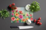 Roses in Watercolor Glass Cutting Board Decorative Tempered Glass Kitchen Cutting and Serving Board Large Size Chopping Board