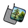 Cypress Tree in the Bayou Blue Pair of Pot Holders Kitchen Heat Resistant Pot Holders Sets Oven Hot Pads for Cooking Baking BBQ, 7 1/2 x 7 1/2