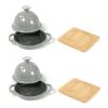HAWOK Enameled Cast Iron Garlic Roaster with Bamboo Tray, 5-Inch, BBQ Grill Garlic Baker, Mini Cocotte, Set of 2, Grey