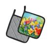 Freesias in Watercolor Pair of Pot Holders Kitchen Heat Resistant Pot Holders Sets Oven Hot Pads for Cooking Baking BBQ, 7 1/2 x 7 1/2
