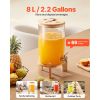 Beverage Dispenser, 2.2 Gallon Drink Dispensers for Parties, Glass Juice Dispenser with Wood Stand, Stainless Steel Spigot