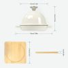 HAWOK Enameled Cast Iron Garlic Roaster with Bamboo Tray, 5-Inch, BBQ Grill Garlic Baker, Mini Cocotte, Set of 2, Oyster White