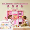 Kids Kitchen Playset, 3-in-1 Toddler Kitchen with Simulated Spray, Sounds and Lights, Play Kitchen Set with 74 PCS Cooking Accessory Set for Toddlers