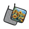 Sunflowers in Watercolor Pair of Pot Holders Kitchen Heat Resistant Pot Holders Sets Oven Hot Pads for Cooking Baking BBQ, 7 1/2 x 7 1/2