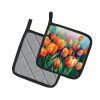 Tulips in Watercolor Pair of Pot Holders Kitchen Heat Resistant Pot Holders Sets Oven Hot Pads for Cooking Baking BBQ, 7 1/2 x 7 1/2